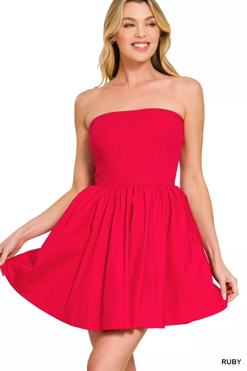 Combined Knit Tube Top Flare Mini Dress ZENANA RUBY S