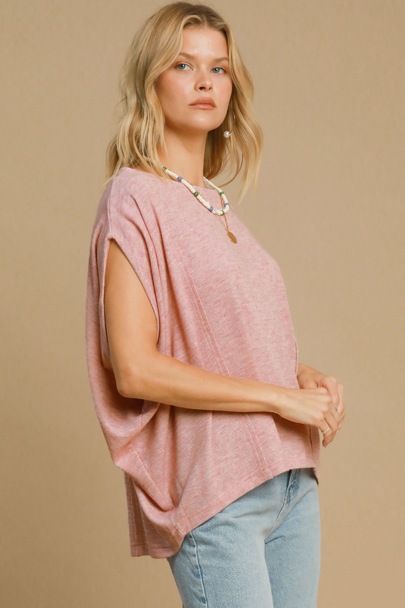 Exposed Seam Round Neck Batwing Sleeve Knit Top Umgee