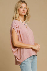 Exposed Seam Round Neck Batwing Sleeve Knit Top Umgee