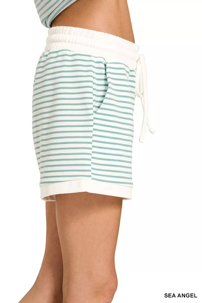 Stripe Contrast Trim Top & Shorts Set ZENANA