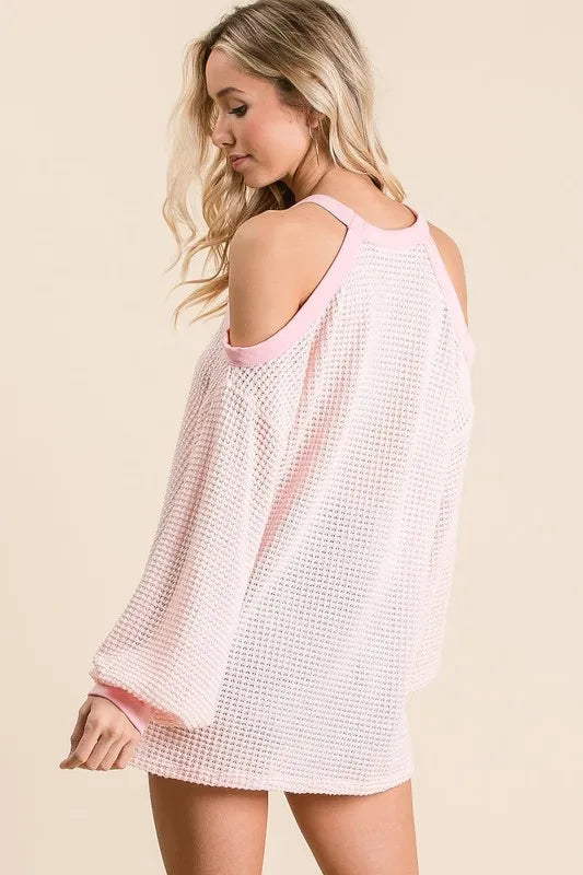 Popcorn Waffle Top with Cold Shoulder Detail BiBi