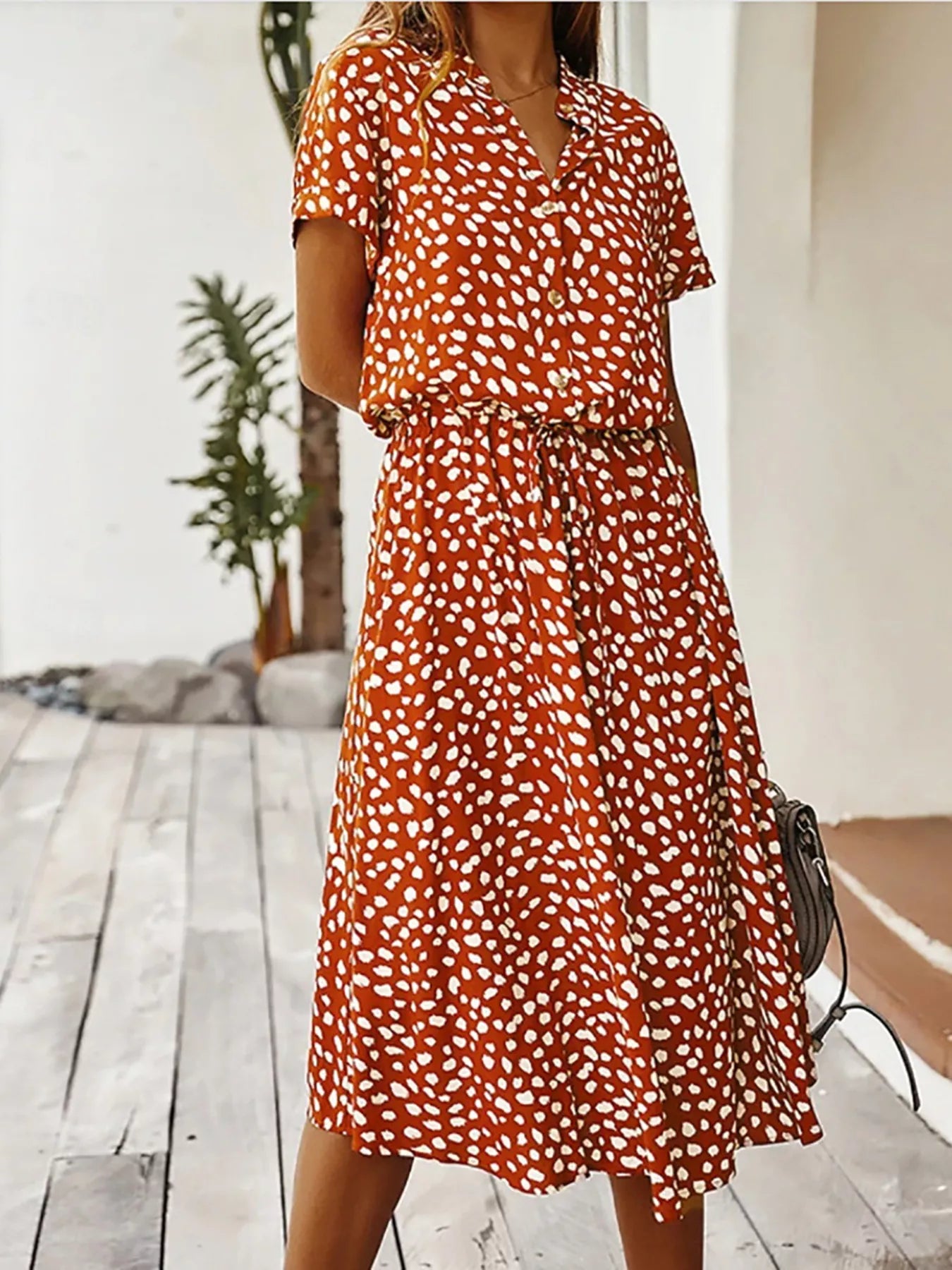 Polka Dot Button Front Midi Dress Simmer & Fay