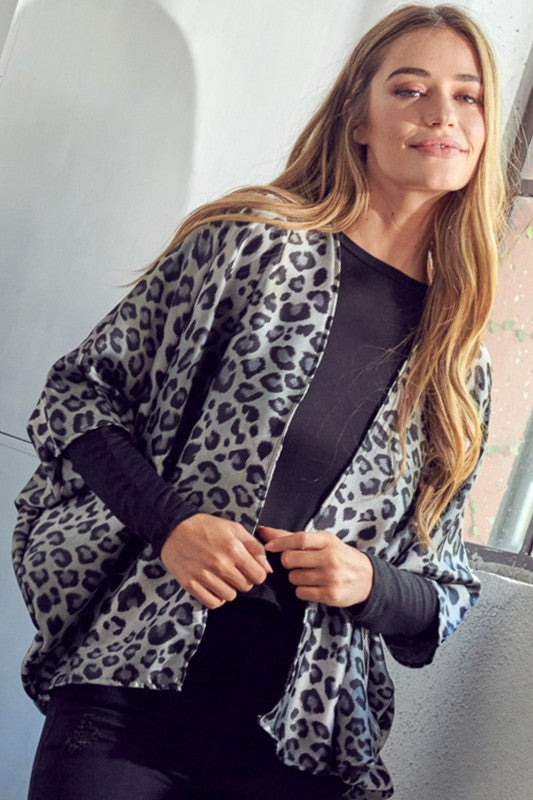 Cheetah Print Dropped Kimono Cardigan - Plus e Luna   