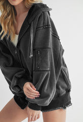 Exposed Seam Zip Up Drawstring Hooded Jacket Aemi + Co   