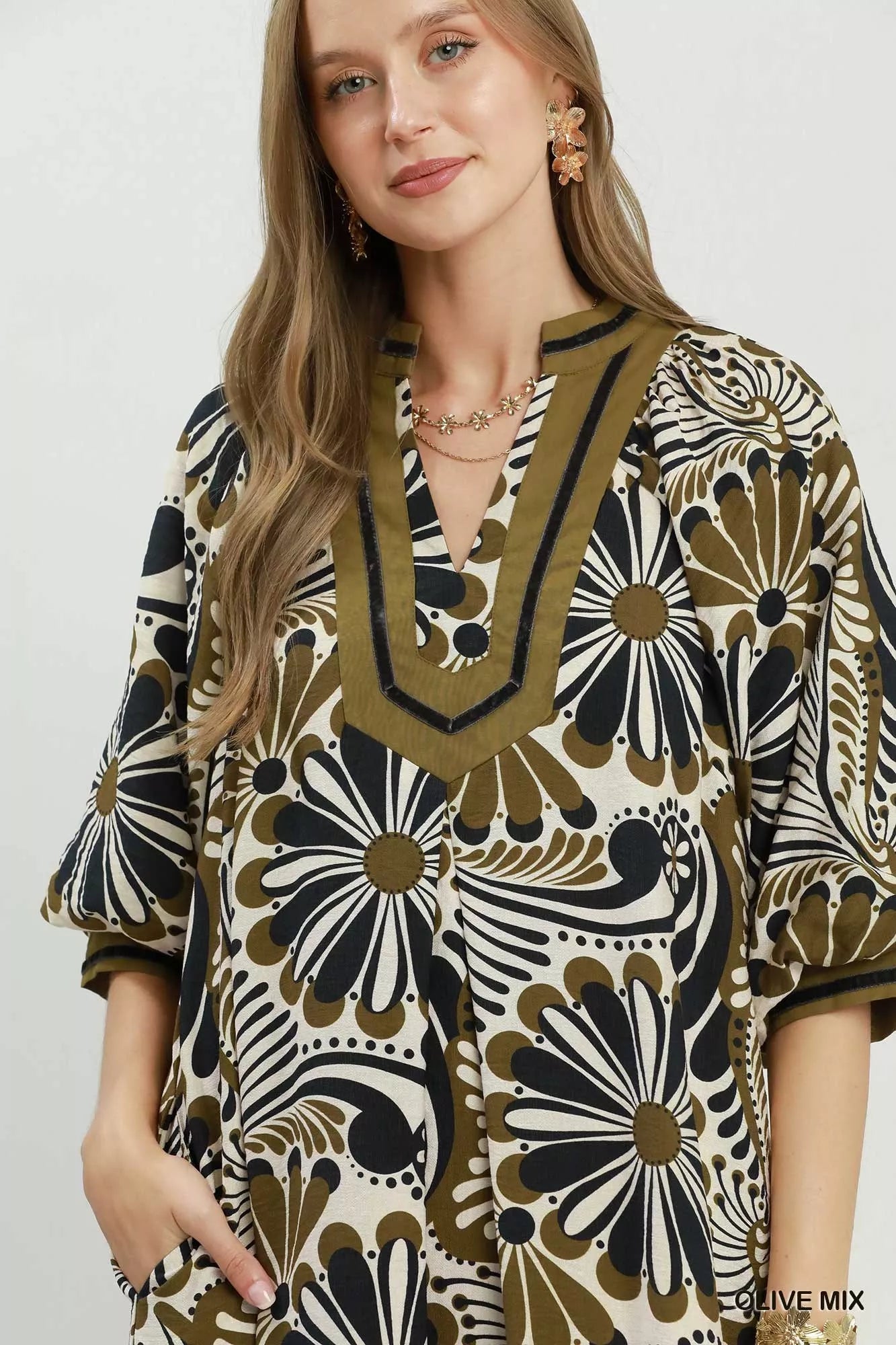 Abstract Floral Print Relaxed Midi Dress Umgee