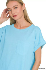 Cuffed Front Pocket Short Sleeve Tee ZENANA