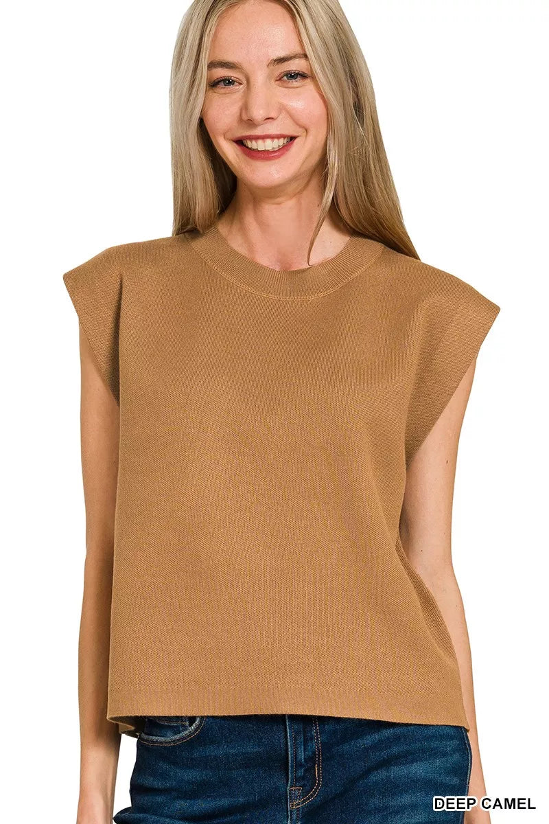 Round Neck Viscose Sweater Vest ZENANA DEEP CAMEL S