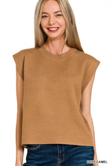 Round Neck Viscose Sweater Vest ZENANA DEEP CAMEL S