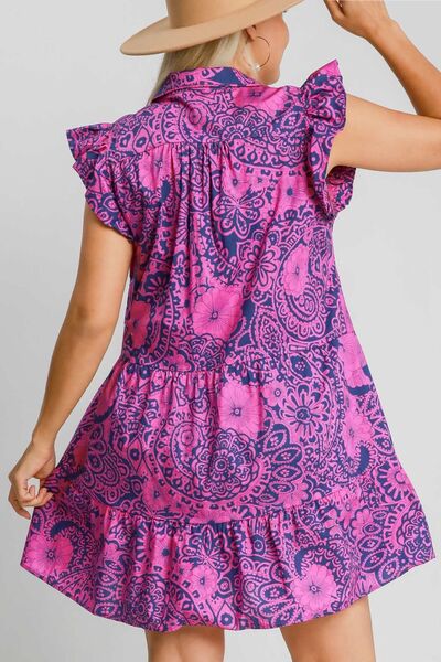 Floral Ruffle Cap Sleeve Babydoll Dress Umgee