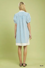 Pinstripe Shift Dress with Contrast Trim Umgee