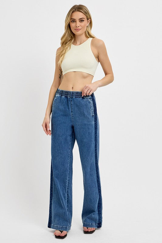 Elastic Waist Wide Leg Jeans Plus Size Risen