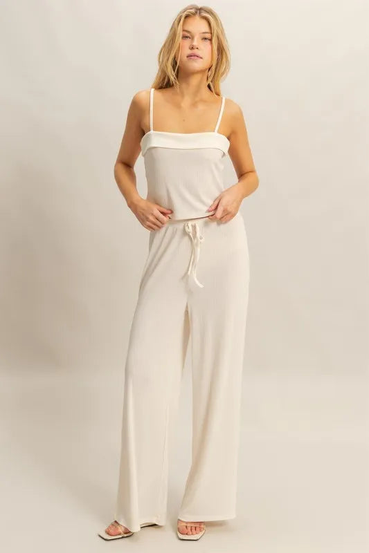 Rib Knit Cami Top and Pants Set HYFVE WHITE M