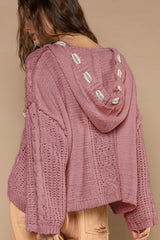 Cable Knit Hooded Chenille Sweater POL   