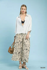 Two Tone Floral Print Pants Umgee