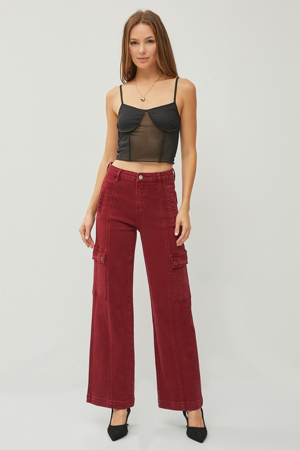 High Rise Wide Leg Cargo Jeans Risen   