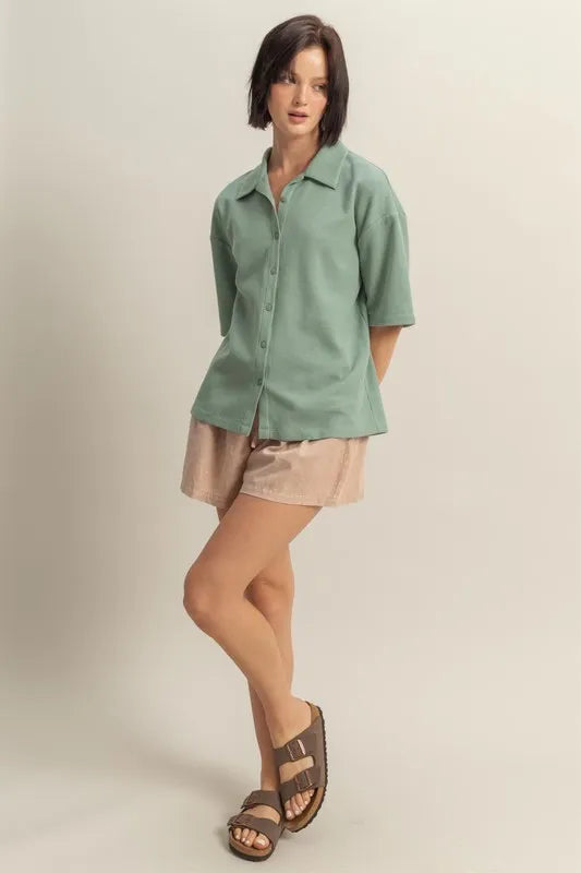 Collared Neck Button Down Waffle Shirt HYFVE