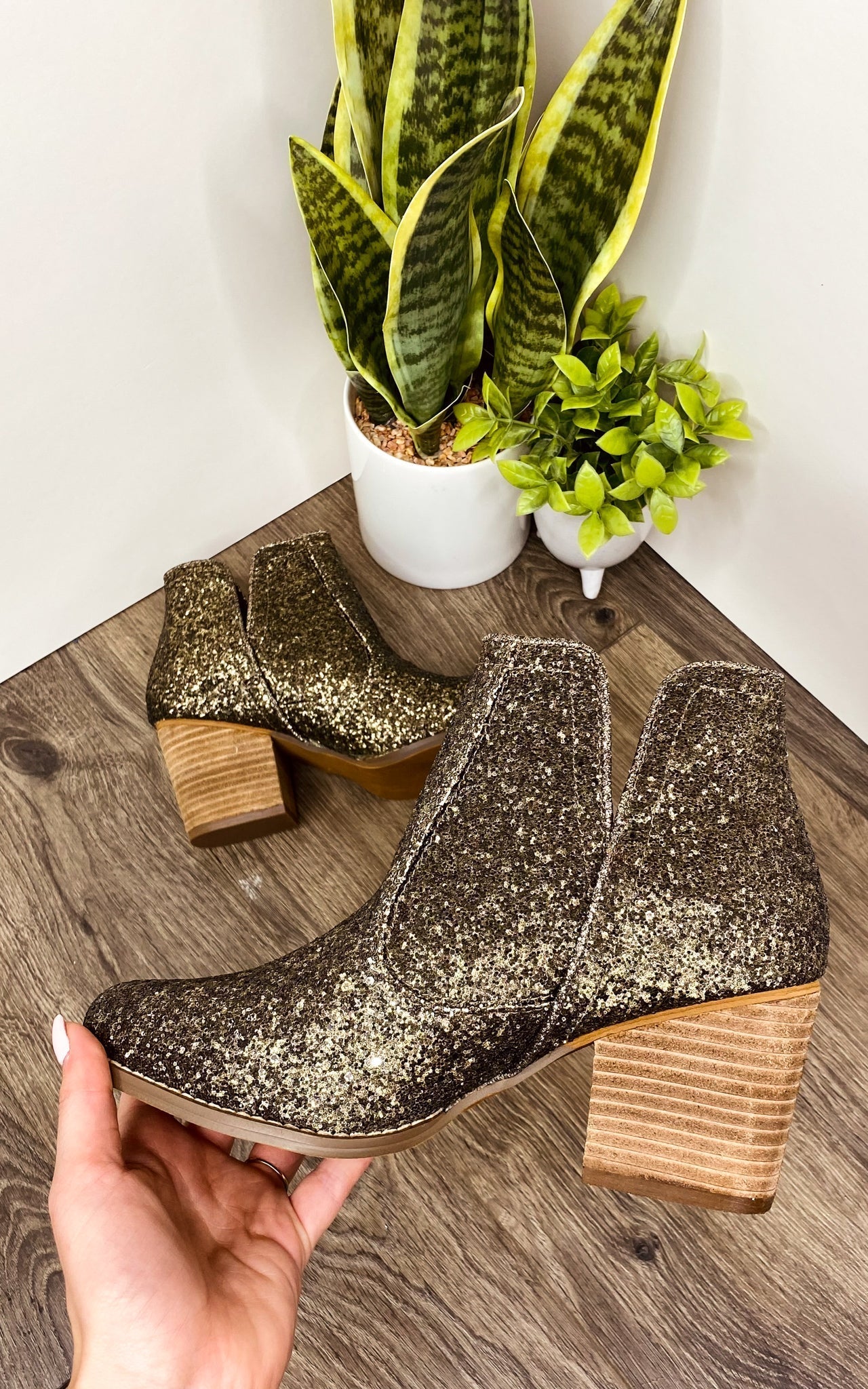 Fiera Booties in Bronze Glitter Not Rated   