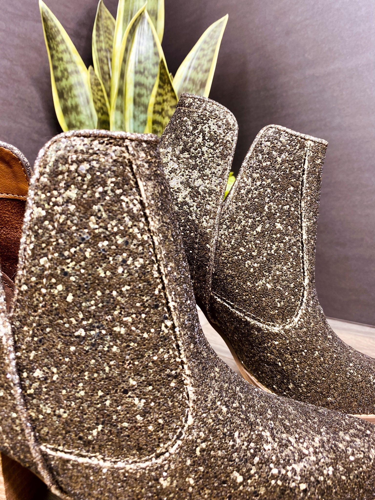 Fiera Booties in Bronze Glitter Not Rated   