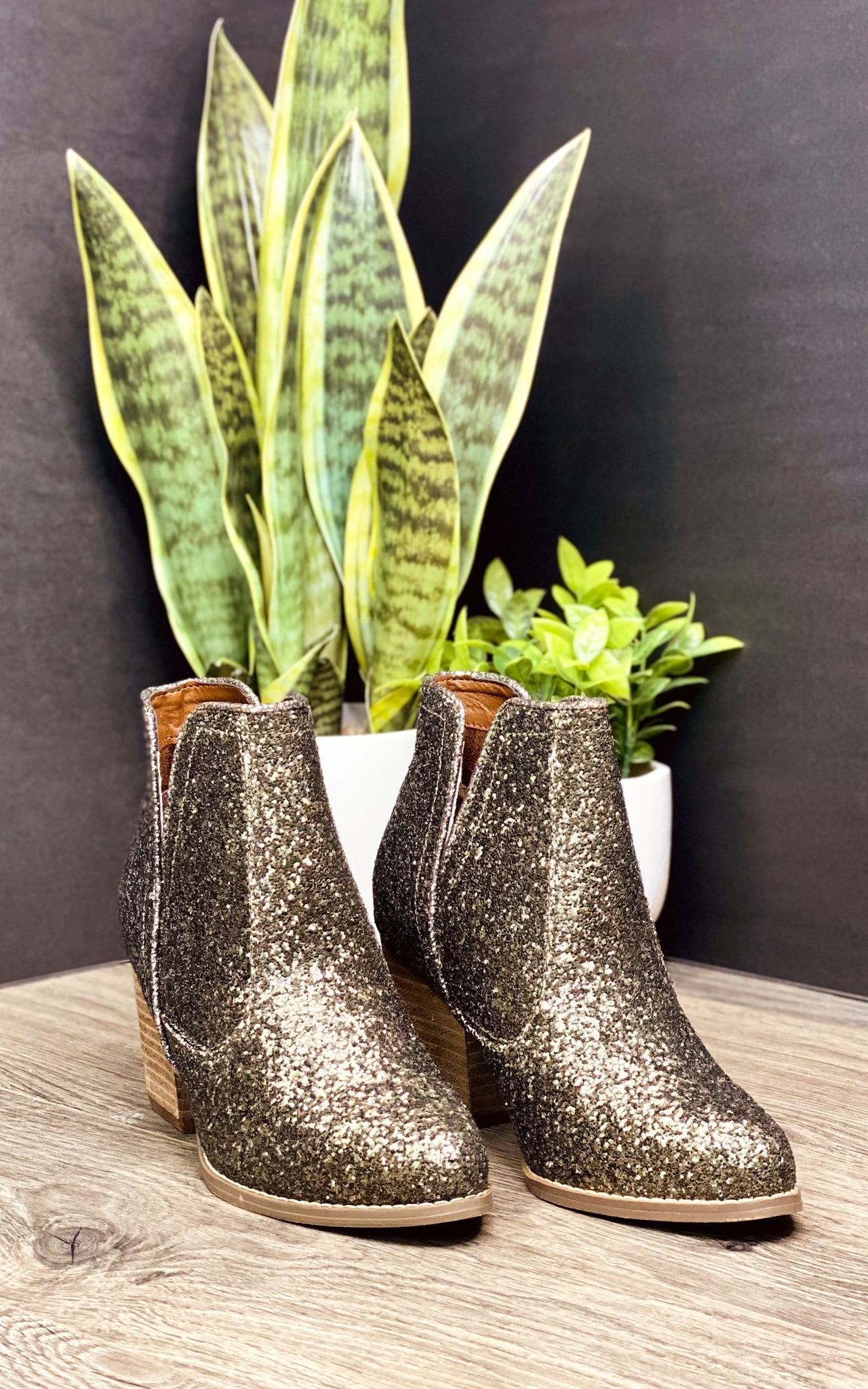 Fiera Booties in Bronze Glitter Not Rated   