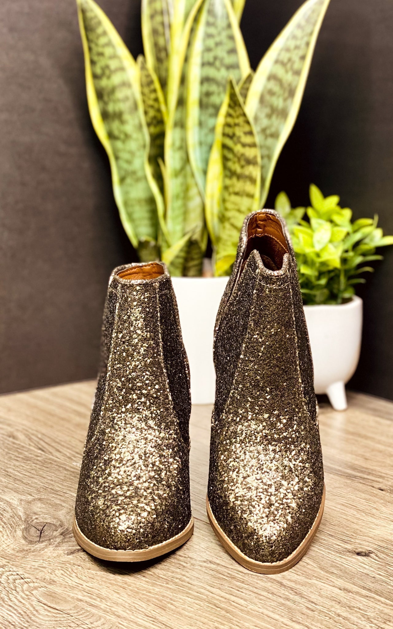 Fiera Booties in Bronze Glitter Not Rated   