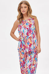 Relaxed Sunkissed Top & Pant Set in Multi Red Dear Scarlett