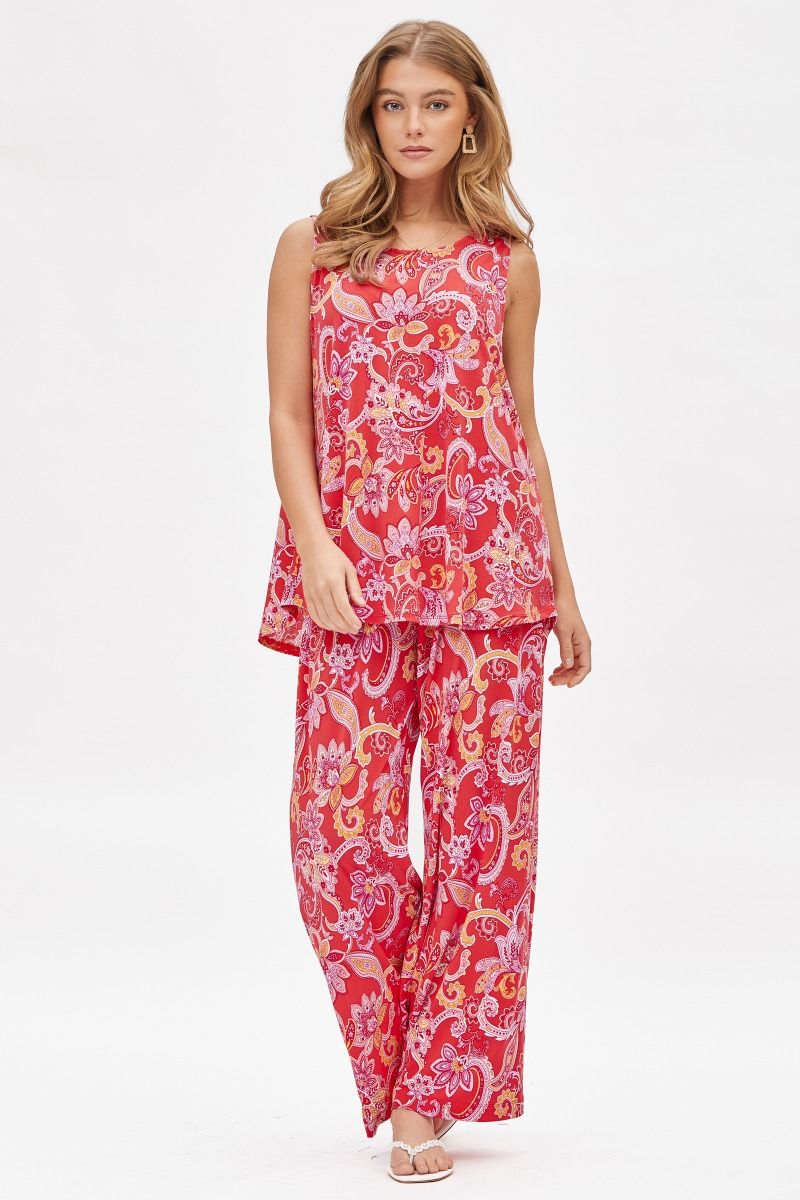 Paisley Sunkissed Relaxed Top & Pant Set in Coral Dear Scarlett