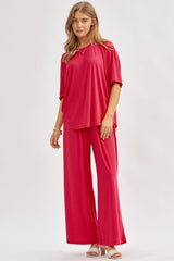Poncho Style Top & Wide Leg Pant Coastal Set Dear Scarlett