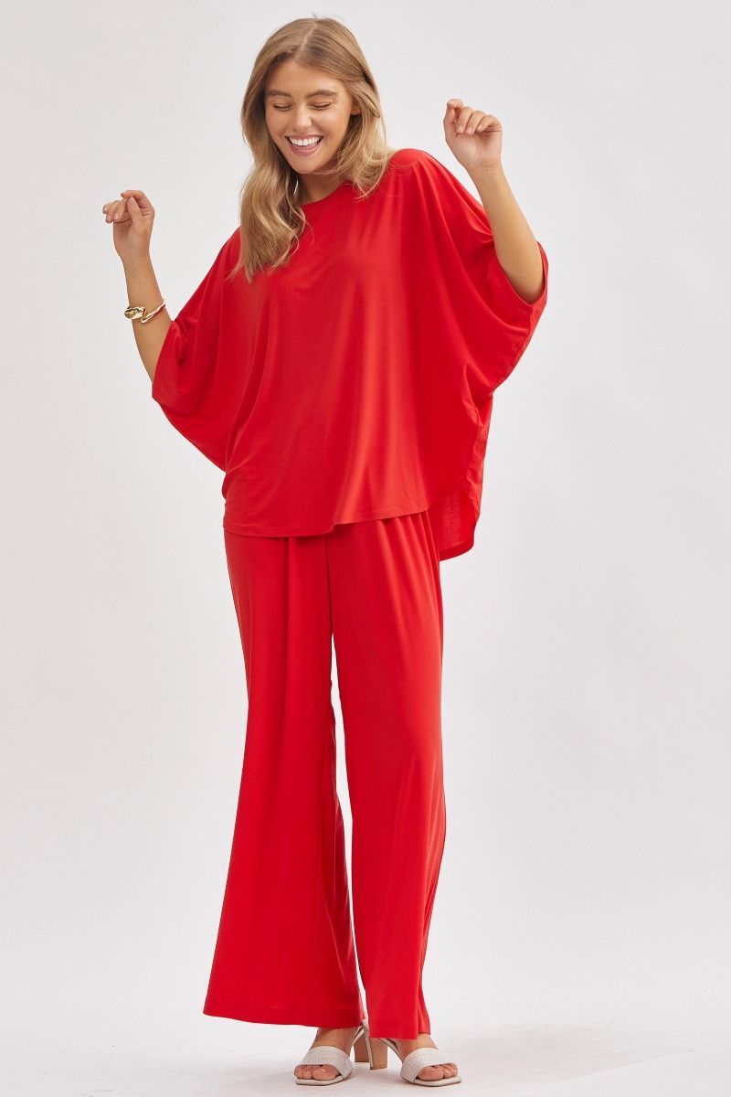 Poncho Style Top & Wide Leg Pant Coastal Set Dear Scarlett